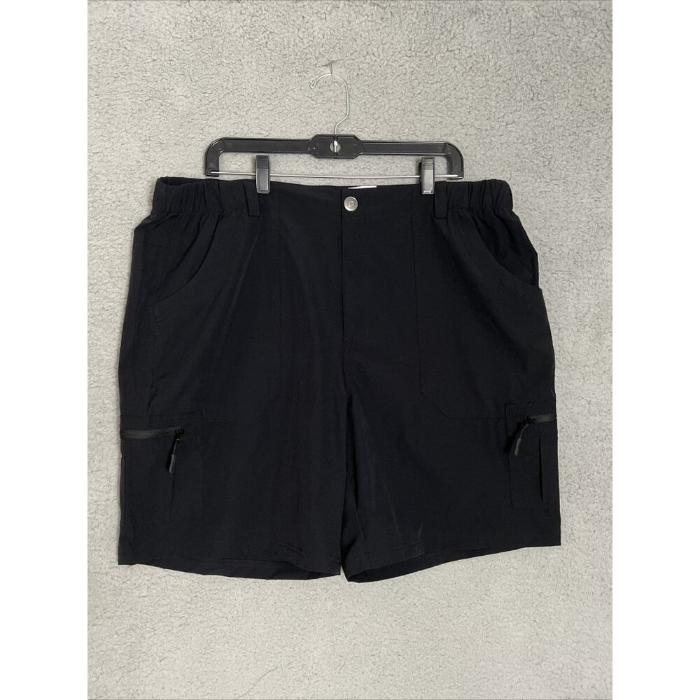 Voyager Travel Cargo Tech Shorts Men 2XL Comfort Waist Zipper Pocket Black